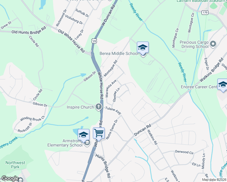 map of restaurants, bars, coffee shops, grocery stores, and more near 46 Maravista Avenue in Greenville