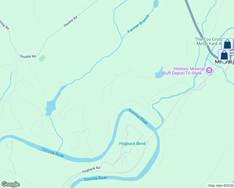 map of restaurants, bars, coffee shops, grocery stores, and more near 124 Blackberry Drive in Mineral Bluff