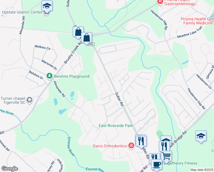 map of restaurants, bars, coffee shops, grocery stores, and more near 105 Tralee Ln in Greer