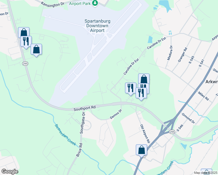 map of restaurants, bars, coffee shops, grocery stores, and more near 301 Carolina Drive Extension in Roebuck