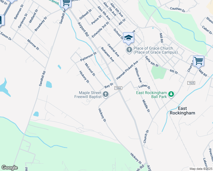 map of restaurants, bars, coffee shops, grocery stores, and more near 114 Bay Street in Rockingham