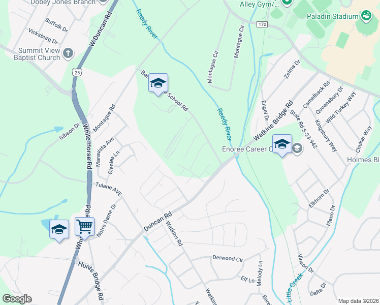 map of restaurants, bars, coffee shops, grocery stores, and more near 23 Fairhope Lane in Greenville