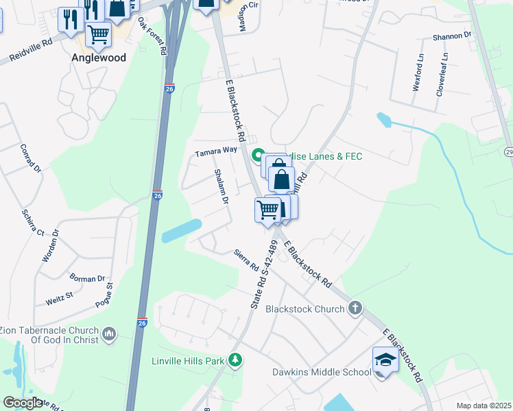 map of restaurants, bars, coffee shops, grocery stores, and more near 460 East Blackstock Road in Spartanburg