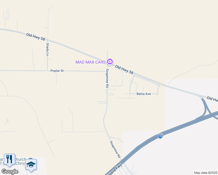 map of restaurants, bars, coffee shops, grocery stores, and more near 36415 Soapmine Road in Barstow