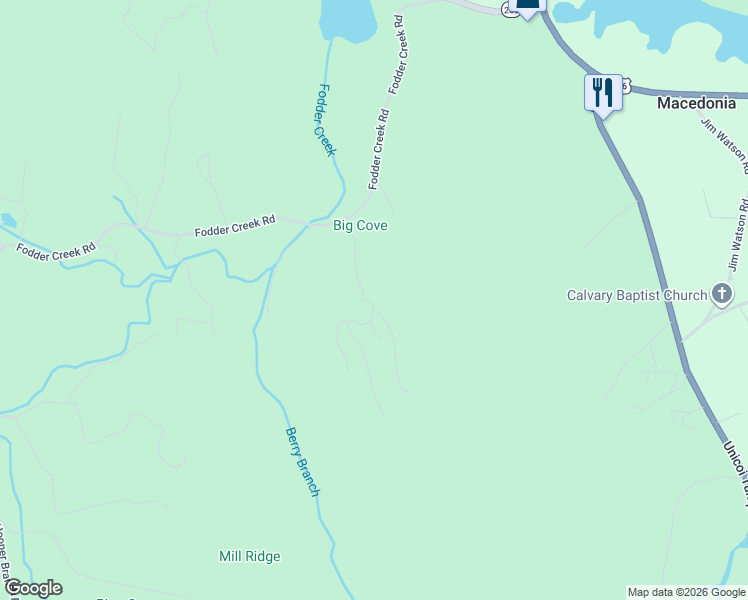 map of restaurants, bars, coffee shops, grocery stores, and more near Fodder Creek Road in Hiawassee