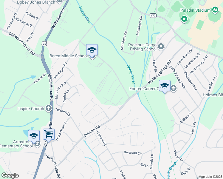 map of restaurants, bars, coffee shops, grocery stores, and more near 23 Fairhope Lane in Greenville