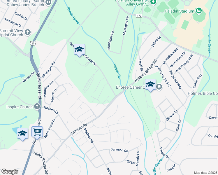 map of restaurants, bars, coffee shops, grocery stores, and more near 533 Berea Middle School Road in Greenville