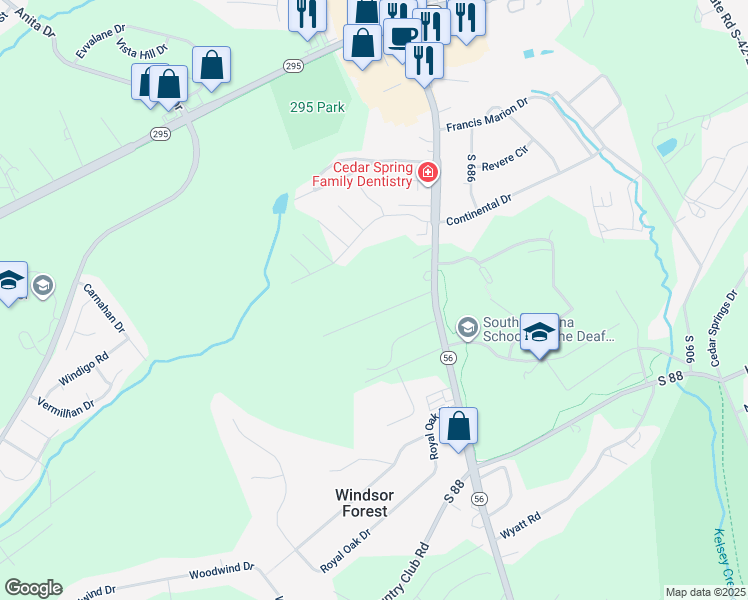 map of restaurants, bars, coffee shops, grocery stores, and more near 3922 Johnson Drive in Spartanburg