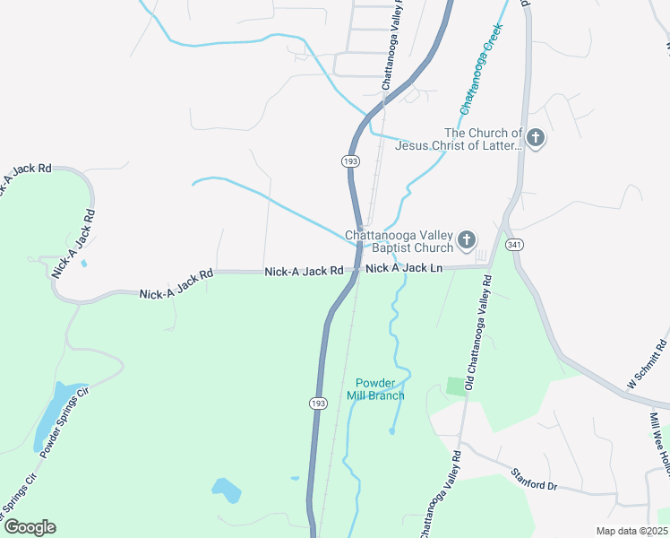 map of restaurants, bars, coffee shops, grocery stores, and more near 56 Nick-A Jack Road in Chattanooga Valley