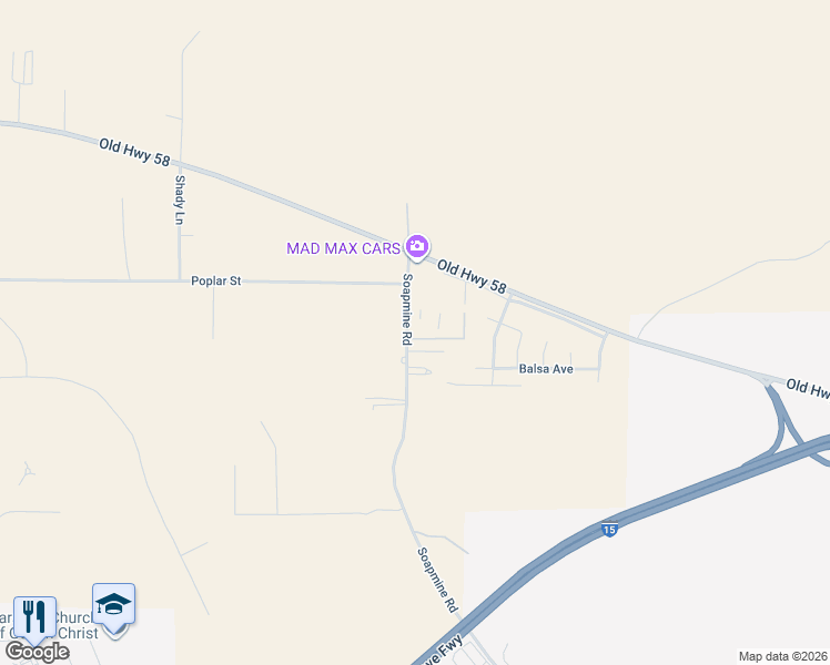 map of restaurants, bars, coffee shops, grocery stores, and more near 36427 Soapmine Road in Barstow