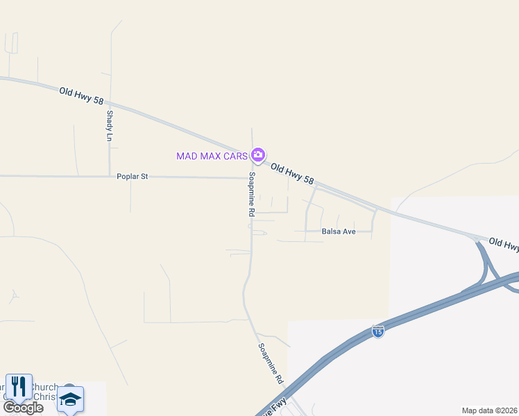 map of restaurants, bars, coffee shops, grocery stores, and more near 36427 Soapmine Road in Barstow