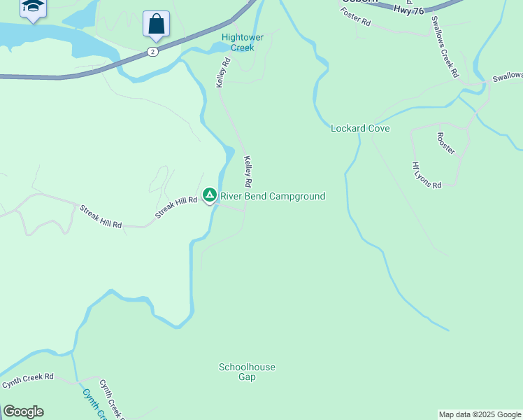 map of restaurants, bars, coffee shops, grocery stores, and more near 2400 Kelley Road in Hiawassee