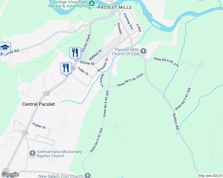 map of restaurants, bars, coffee shops, grocery stores, and more near 490 State Road S-42-366 in Pacolet