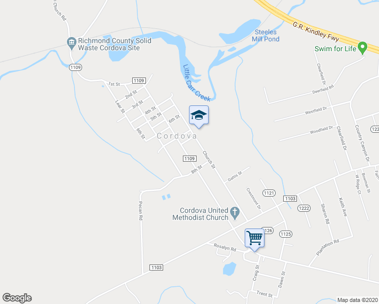 map of restaurants, bars, coffee shops, grocery stores, and more near 210 Ledbetter Street in Rockingham