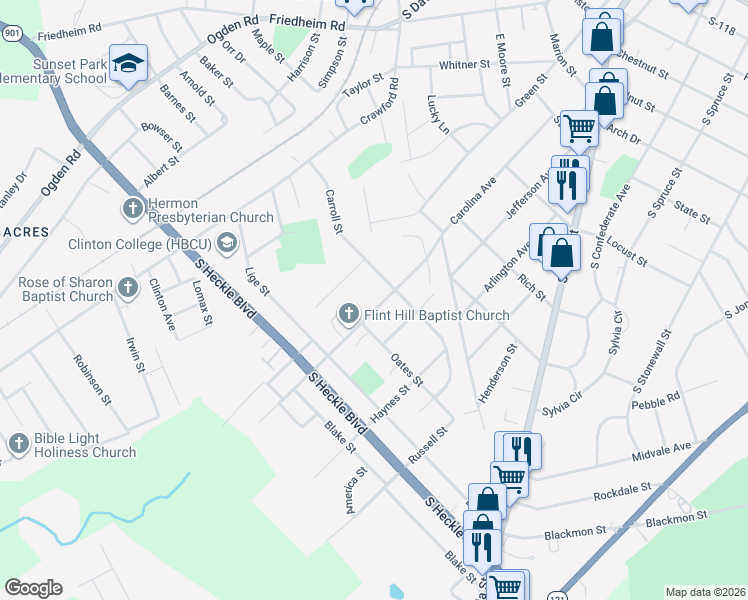 map of restaurants, bars, coffee shops, grocery stores, and more near 373 Frank Street in Rock Hill