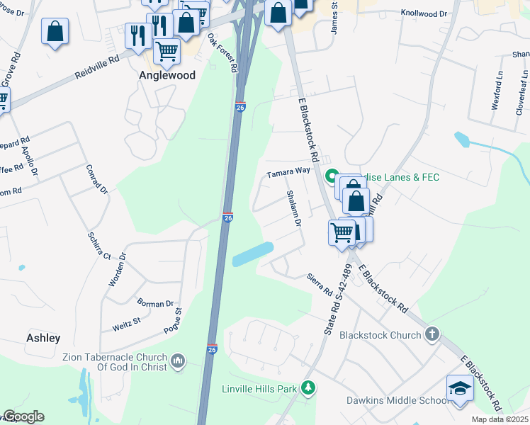 map of restaurants, bars, coffee shops, grocery stores, and more near 1880 Tamara Way in Spartanburg