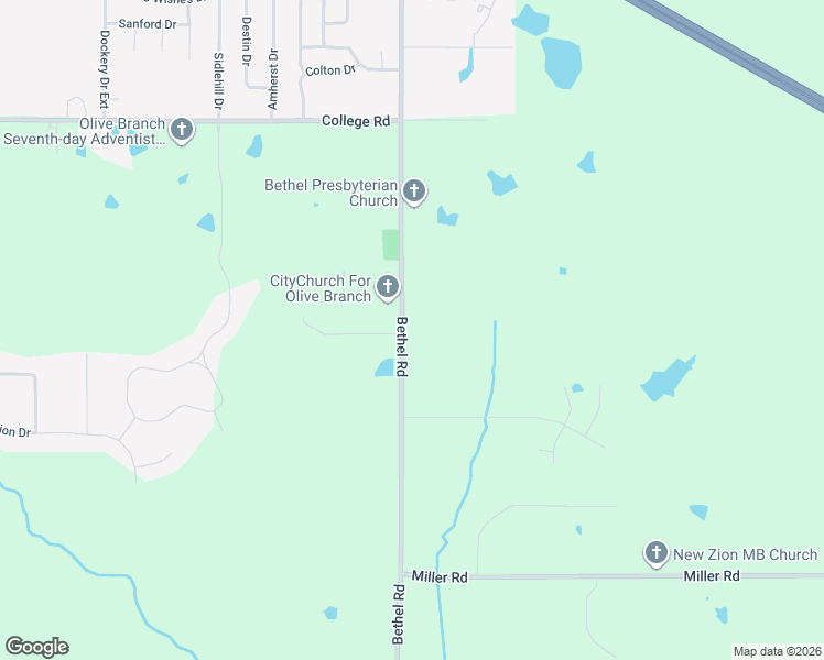 map of restaurants, bars, coffee shops, grocery stores, and more near 3550 Bethel Road in Olive Branch
