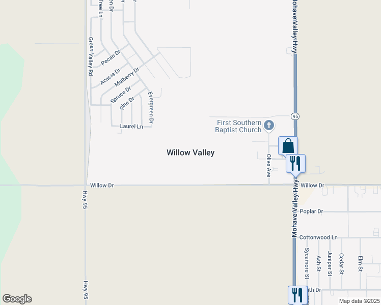 map of restaurants, bars, coffee shops, grocery stores, and more near in Willow Valley