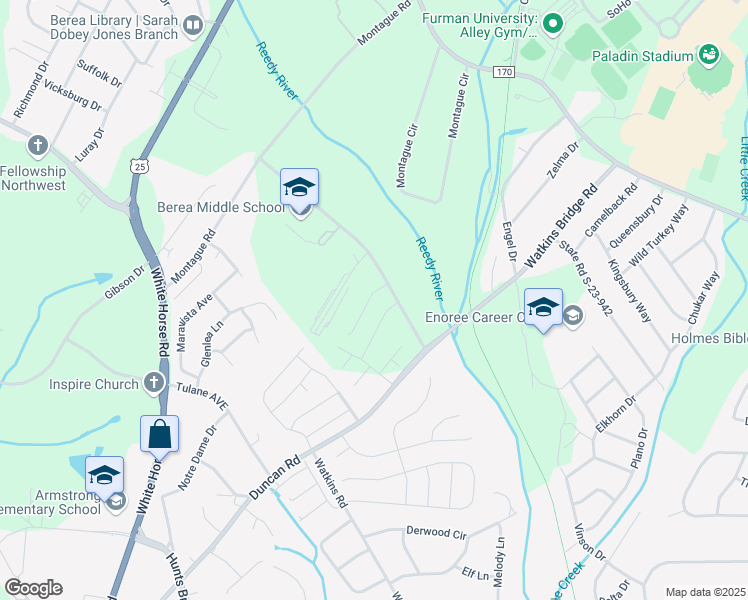 map of restaurants, bars, coffee shops, grocery stores, and more near 7 Fairhope Lane in Greenville
