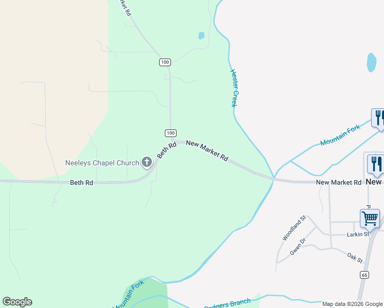 map of restaurants, bars, coffee shops, grocery stores, and more near 1375 New Market Road in New Market