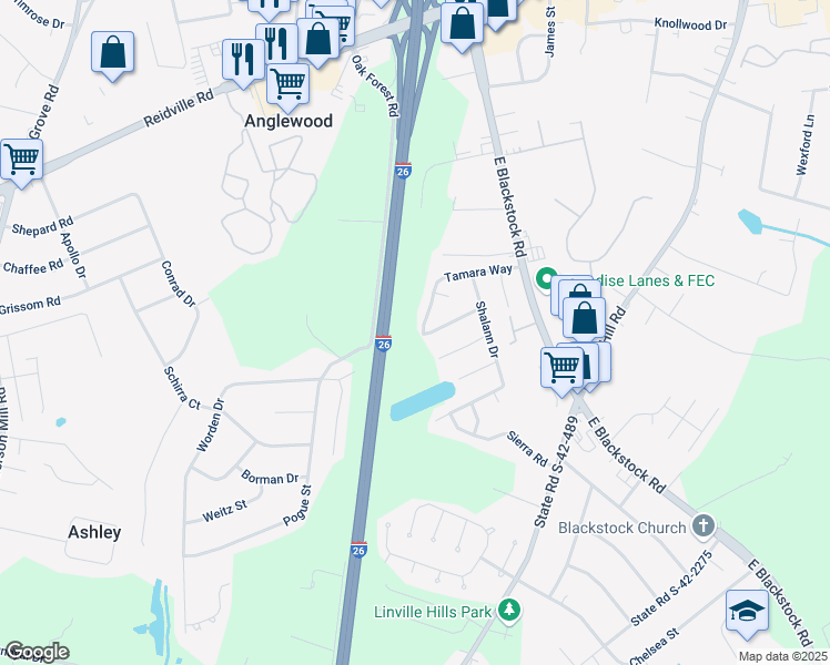 map of restaurants, bars, coffee shops, grocery stores, and more near 1880 Tamara Way in Spartanburg