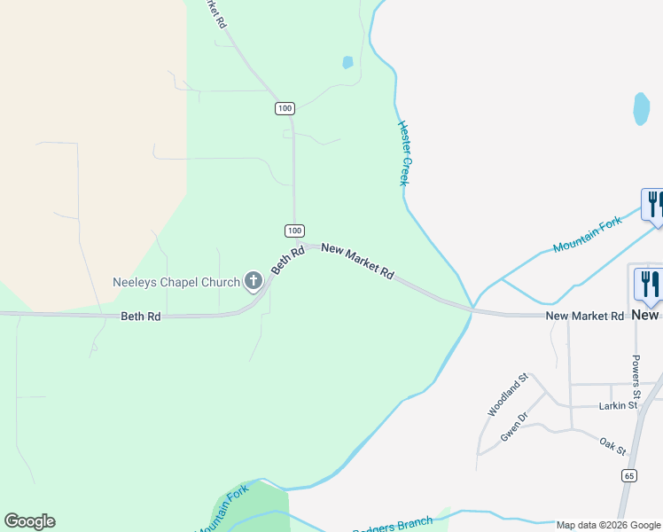 map of restaurants, bars, coffee shops, grocery stores, and more near 1375 New Market Road in New Market