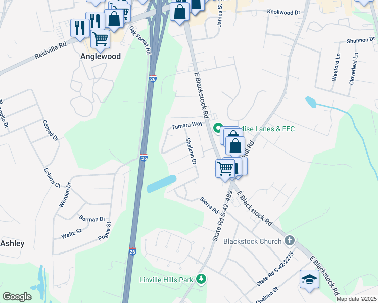 map of restaurants, bars, coffee shops, grocery stores, and more near 430 East Blackstock Road in Spartanburg
