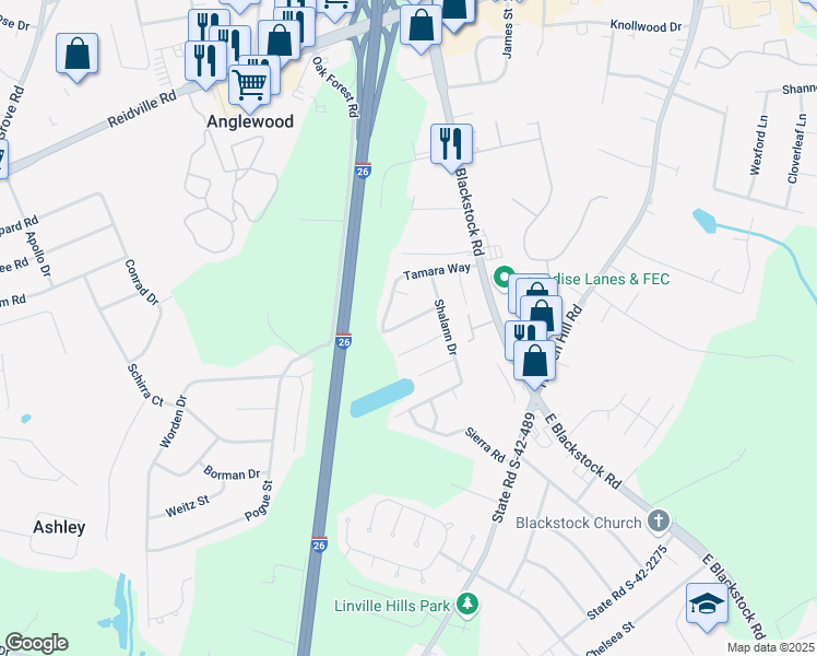 map of restaurants, bars, coffee shops, grocery stores, and more near 523 Lavendula Street in Spartanburg