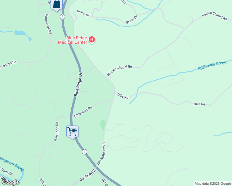 map of restaurants, bars, coffee shops, grocery stores, and more near 21 Dills Road in Blue Ridge