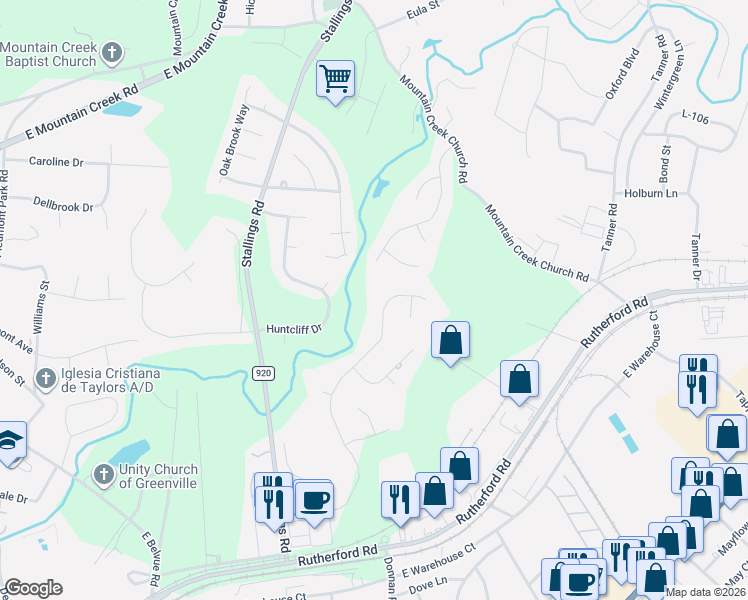 map of restaurants, bars, coffee shops, grocery stores, and more near 304 Golf View Lane in Greenville