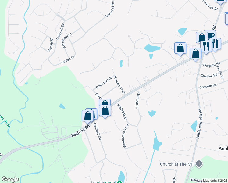 map of restaurants, bars, coffee shops, grocery stores, and more near 105 Derby Downs in Spartanburg