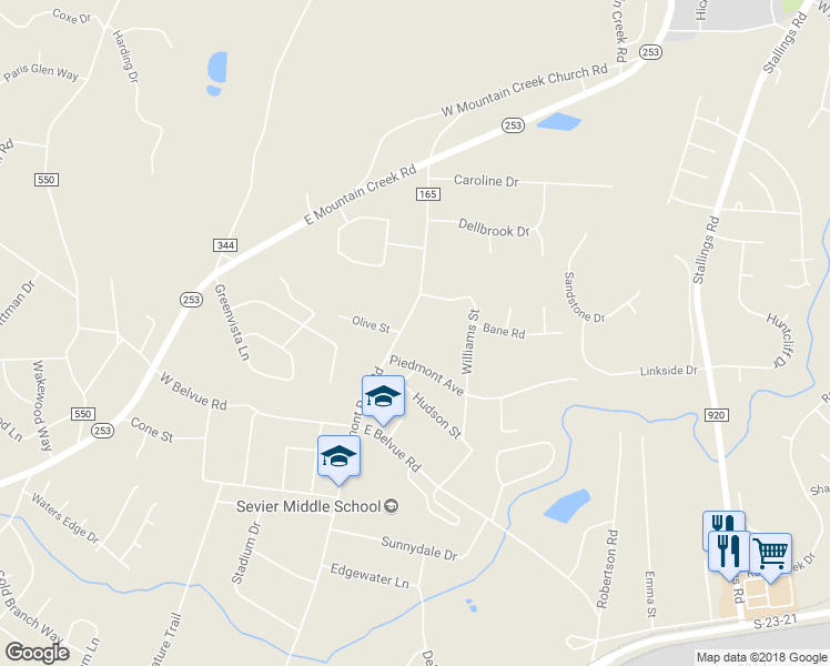 map of restaurants, bars, coffee shops, grocery stores, and more near 1206 Piedmont Park Road in Taylors