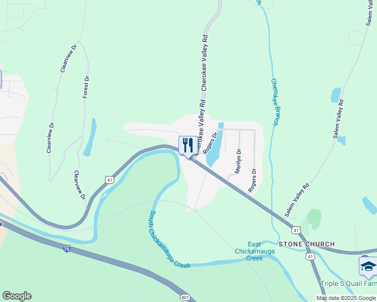 map of restaurants, bars, coffee shops, grocery stores, and more near 9497 U.S. 41 in Ringgold