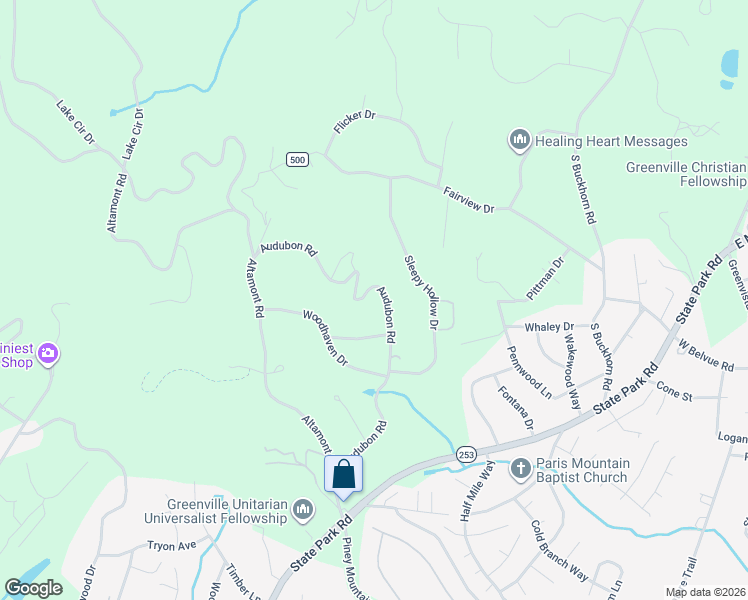 map of restaurants, bars, coffee shops, grocery stores, and more near 371 Audubon Road in Greenville
