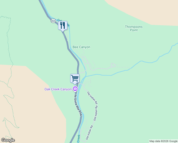 map of restaurants, bars, coffee shops, grocery stores, and more near 650 Thompson Road in Sedona
