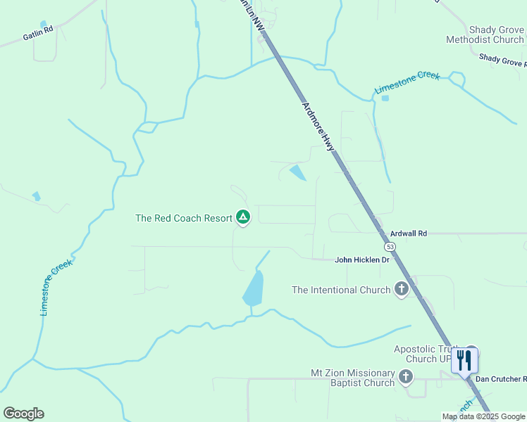 map of restaurants, bars, coffee shops, grocery stores, and more near 122 Coyote Drive in Toney
