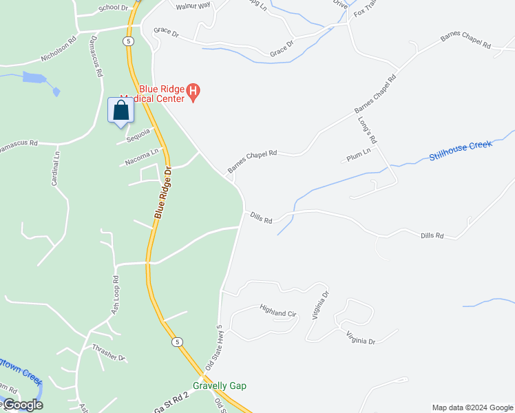 map of restaurants, bars, coffee shops, grocery stores, and more near 21 Dills Road in Blue Ridge