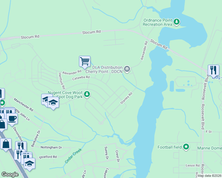 map of restaurants, bars, coffee shops, grocery stores, and more near 14-22 Guilford Road in Havelock