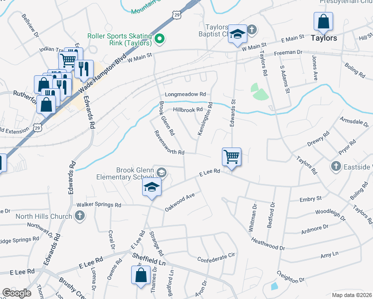 map of restaurants, bars, coffee shops, grocery stores, and more near 101 Ravensworth Road in Taylors