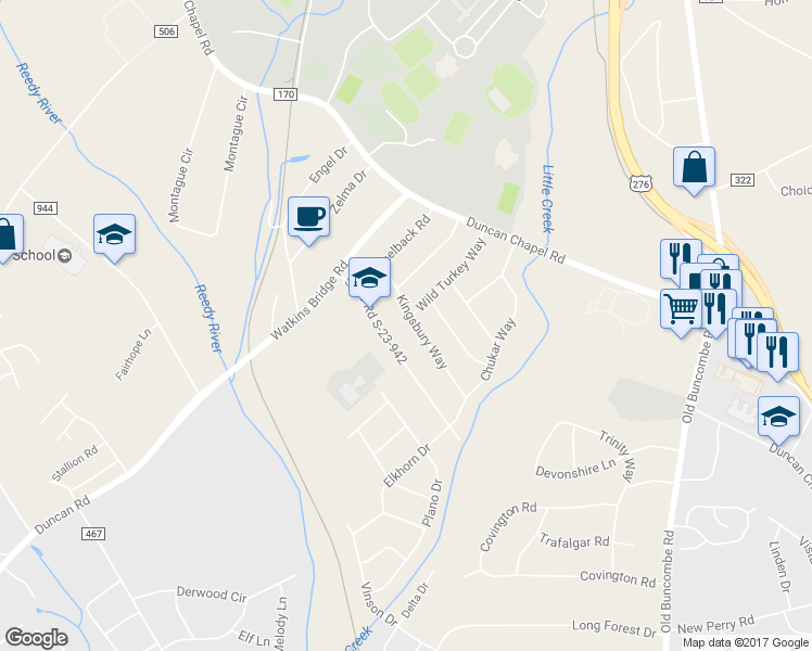 map of restaurants, bars, coffee shops, grocery stores, and more near 29 Kingsbury Way in Greenville