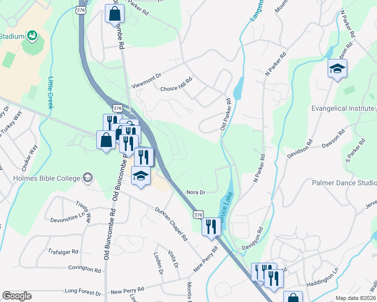 map of restaurants, bars, coffee shops, grocery stores, and more near 7 State Road S-23-429 in Greenville