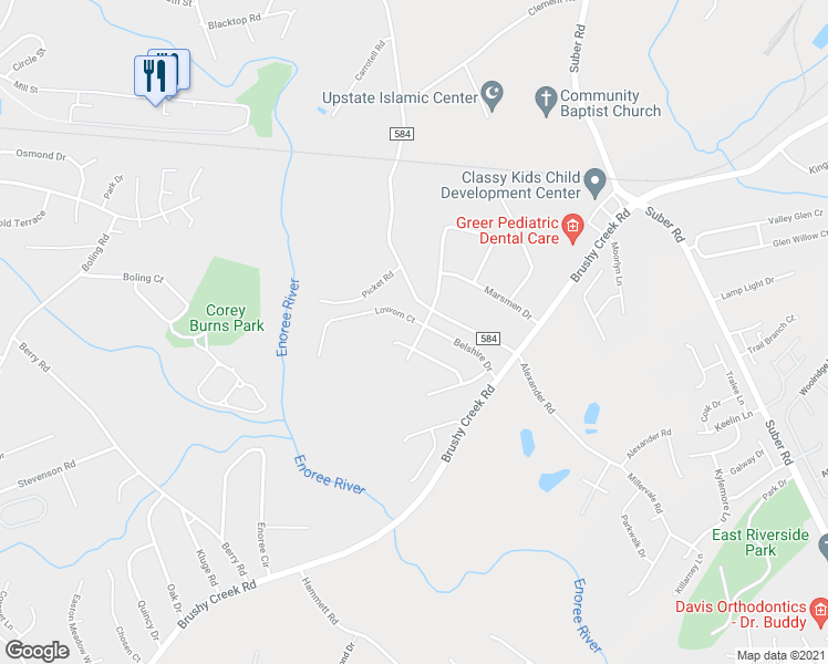 map of restaurants, bars, coffee shops, grocery stores, and more near 304 Bienville Place in Greer