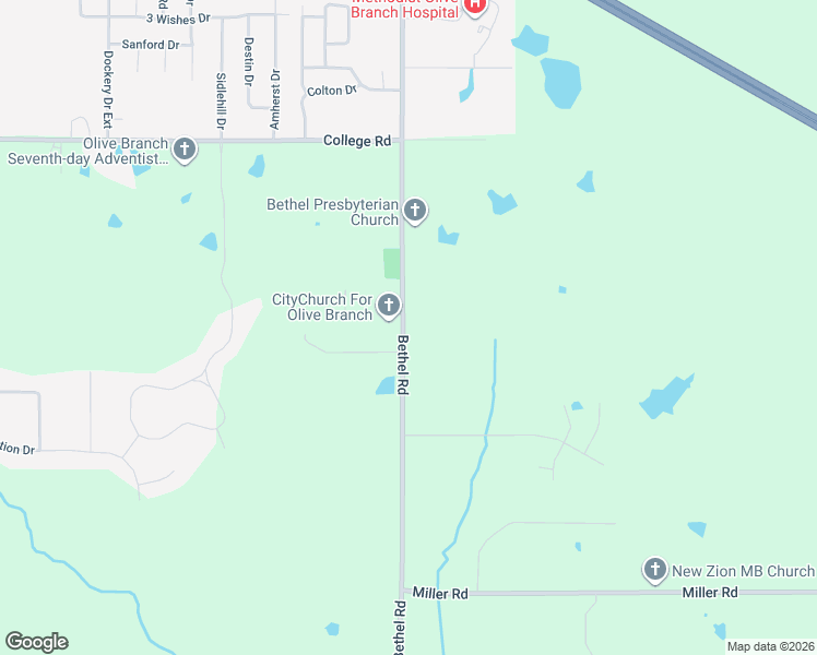 map of restaurants, bars, coffee shops, grocery stores, and more near 3550 Bethel Road in Olive Branch
