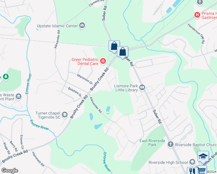 map of restaurants, bars, coffee shops, grocery stores, and more near 409 Sea Grit Court in Greer