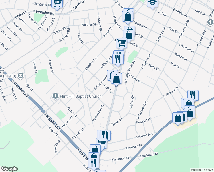 map of restaurants, bars, coffee shops, grocery stores, and more near 427 State Route 335 in Rock Hill