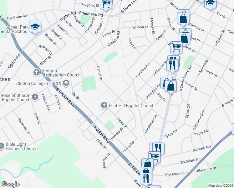 map of restaurants, bars, coffee shops, grocery stores, and more near 373 Frank Street in Rock Hill