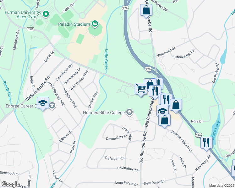 map of restaurants, bars, coffee shops, grocery stores, and more near 421 Duncan Chapel Road in Greenville