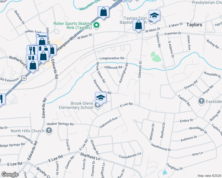 map of restaurants, bars, coffee shops, grocery stores, and more near 101 Ravensworth Road in Taylors