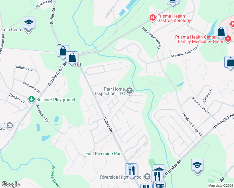 map of restaurants, bars, coffee shops, grocery stores, and more near 347 Intrepid Court in Greer