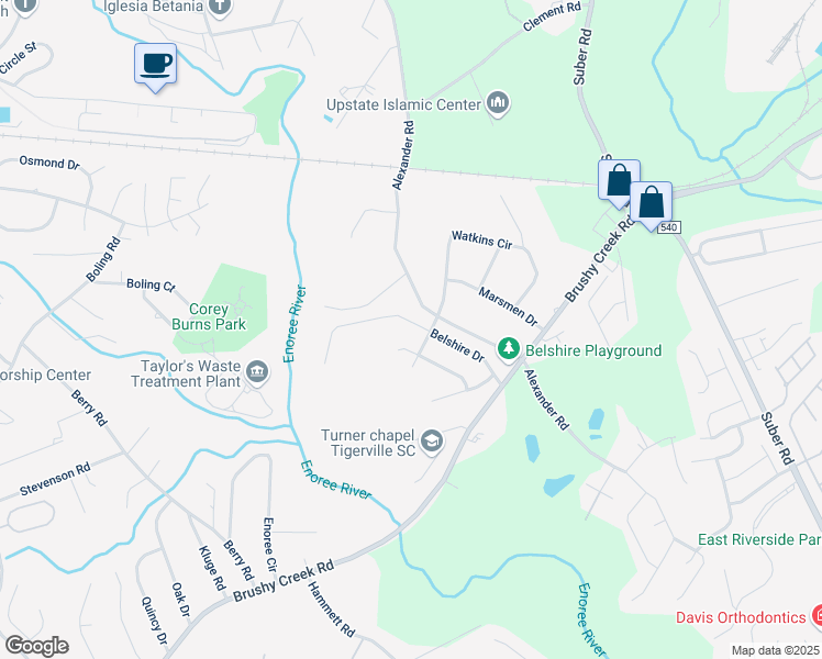 map of restaurants, bars, coffee shops, grocery stores, and more near 304 Bienville Place in Greer